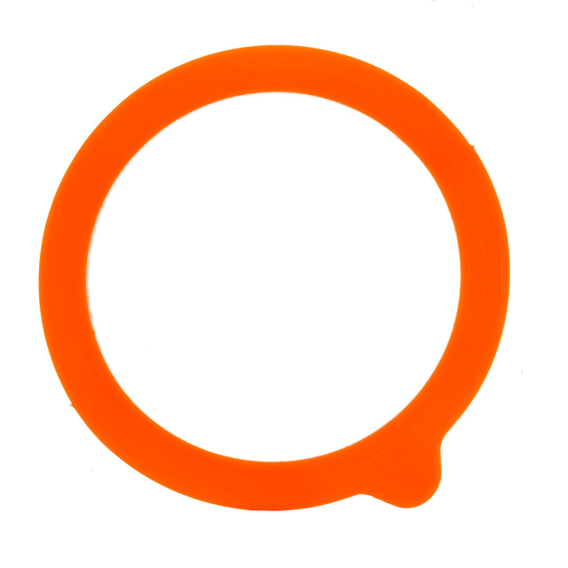 A bright orange, round silicone ring with a small tab extending from one side, shown against a white background. This smooth, unmarked replacement gasket is likely for a beverage dispenser and is dishwasher safe for easy cleaning.