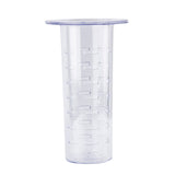 A clear, tall, cylindrical plastic container with a wide, flat rim at the top. Featuring horizontal and vertical slot-shaped cutouts along its sides, this infuser is dishwasher safe. The background is plain white.