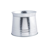 A plain, metallic silver TableCraft Products galvanized steel bucket with a slightly flared top and narrow base. The bucket has a smooth, shiny surface, two indented lines near the bottom, and sits empty on a plain white background.