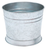 A silver, round galvanized steel bucket with a slightly flared rim and subtle horizontal ridges. This TableCraft Products galvanized tub has a shiny, textured finish, no handles or visible markings, and sits on a white background.