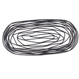 A loosely coiled black wire, reminiscent of the TableCraft BK11709 Artisan Collection Basket, is arranged in an oval shape on a white background, with overlapping loops and irregular circles creating a tangled appearance.
