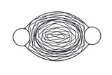 A black line drawing of an abstract eye shape with two circles at each end, reminiscent of an Artisan Collection basket. Inside, overlapping curved lines form a dense, oval web-like pattern on a plain white background.
