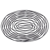 A series of irregular, overlapping black ovals forms a loosely concentric spiral pattern on a white background, echoing the dynamic, abstract style of an Artisan Collection Basket or an oval basket in black powder coated metal.