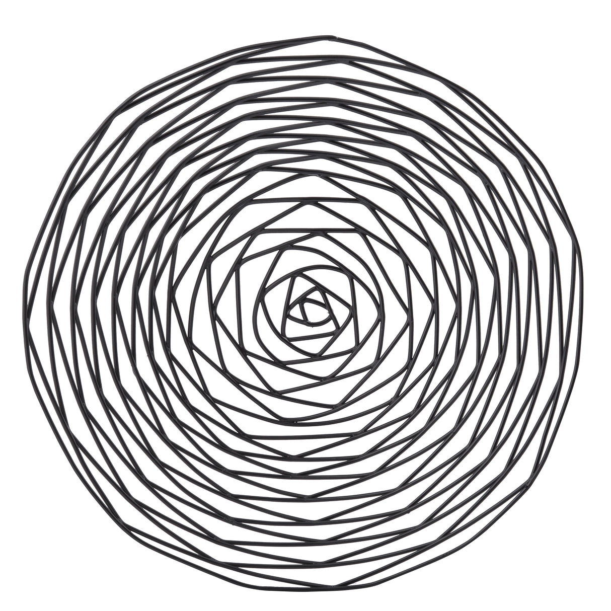 Hand-drawn black spiral of polygonal rings radiates outward in a roughly circular pattern, resembling an Artisan Collection Basket. Each uneven, multi-sided layer forms a hypnotic, maze-like effect on a white background with slightly wavy lines.