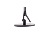 A small, black, powder coated metal Number/Card Holder Stand with a circular base and upright clip mechanism, photographed against a plain white background. The simple, functional design is ideal for holding cards, photos, or notes upright.