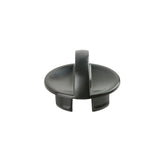 A black, round plastic Hottle Cover with a central vertical handle and two symmetrical slots. The arched handle sits over the center, and the base has three short rectangular extensions for secure attachment. Dishwasher safe for easy cleaning.