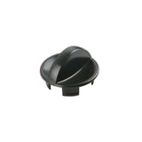 A black, round, plastic knob with a curved, raised grip on top and a flat circular base. Four small tabs extend downward for secure attachment. This dishwasher safe accessory is ideal for use with compatible appliances. The background is plain white.