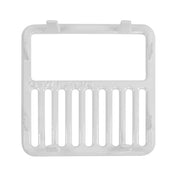 A white plastic rectangular Top Grate from GSW USA with a large open slot at the top and eight vertical slots below. Small tabs line the edges, and faint raised text reads CSW 1/2 full size. The background is plain white.