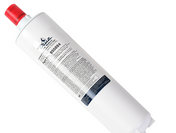 A white cylindrical replacement water filter cartridge for True Mfg, with a red cap on one end and a label displaying “True,” part number 955894, black text, and a blue logo. Ideal as an ice maker water filter, shown diagonally on a white background.