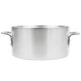 A large, empty Arkadia Sauce Pot with two sturdy metal handles on each side, crafted from 3000 series aluminum and featuring a smooth, brushed finish. This 10 quart pot is open at the top and set against a plain white background.
