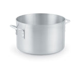A large, empty Arkadia Sauce Pot made of 3000 series aluminum with a smooth, brushed finish and two sturdy side handles. This 10 quart, silver-colored stock pot sits lidless on a plain white background.