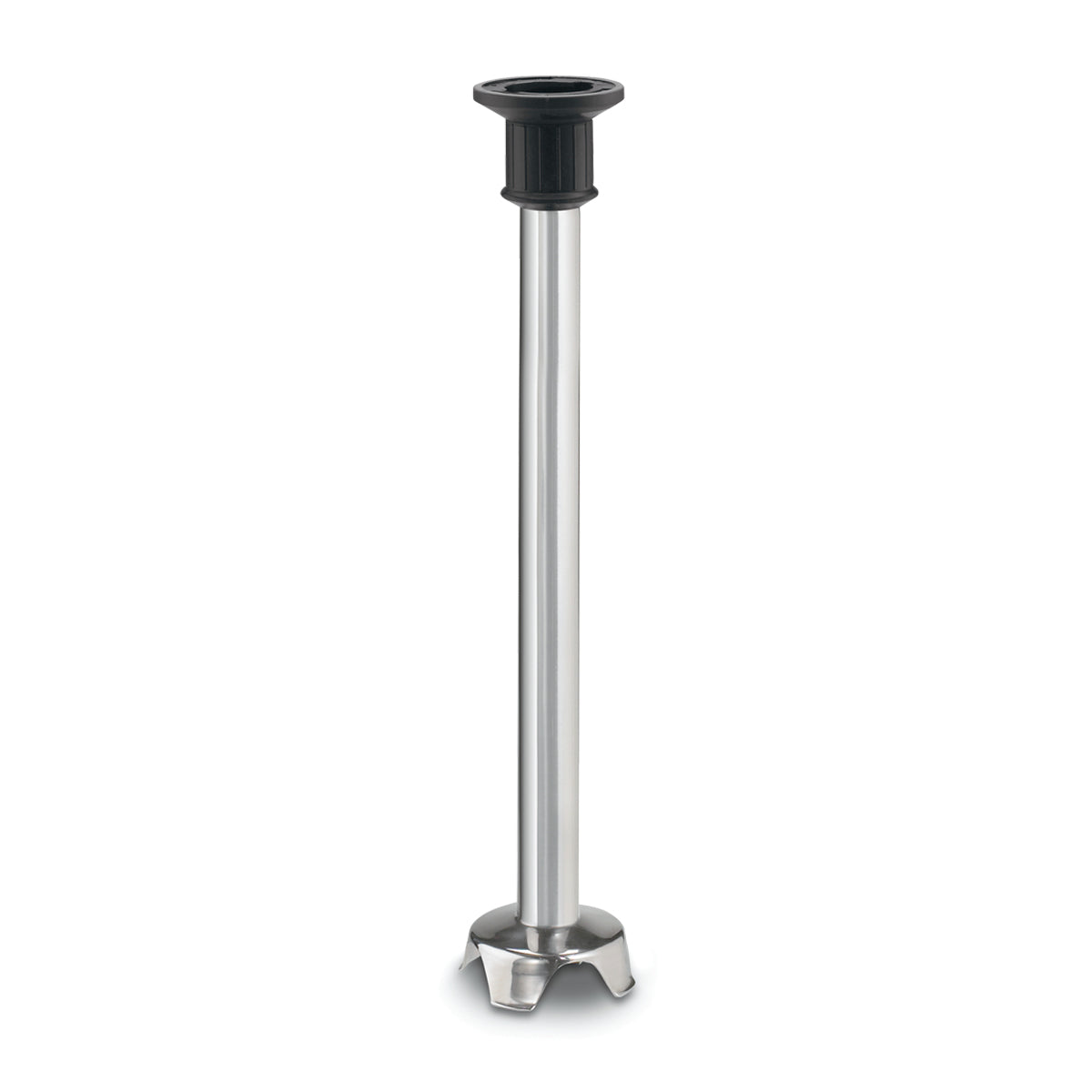 A stainless steel Waring Big Stix immersion blender shaft with a long cylindrical design, a black plastic coupling at the top, and a rounded metal blade guard at the bottom, designed for blending or pureeing foods. The background is plain white.