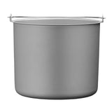 A large, cylindrical, gray 2 qt. aluminum pot with a smooth surface and simple wire handle near the rim. Unmarked and lidless, this WCIC20 batch bowl is shown against a plain white background.