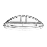 A clear, semi-circular plastic Batch Bowl Lid with a flat base and two raised, rectangular sections on top. Designed to fit securely over a matching 2 qt. WCIC20 container or tray, it features smooth edges and a symmetrical design.