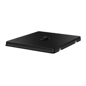 A black, square-shaped flat WCM6LID with a centered, rounded handle. The lid features slightly raised edges and four small cutouts, designed to fit securely over a compatible Waring Chocolate Melter or griddle surface.