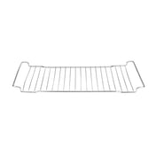 A rectangular chrome-plated Baking Rack with parallel horizontal bars and two raised handles on either side, photographed on a white background. This 1/2 size rack is simple, silver in color, and designed for holding items in an oven.