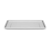 A rectangular, flat 1/2 size Baking Sheet with raised edges on all sides, crafted from silver stainless steel. The smooth, unadorned surface is ideal for baking or roasting food items in an oven. Shown on a plain white background.