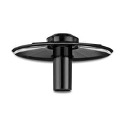 A black plastic object, possibly a Waring Slinger component, features a wide, flat circular top and a cylindrical stem extending downward. Seen from the front against a white background, it appears to be an attachment part for a larger device.
