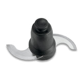 A close-up of a Waring Sealed S-Blade attachment for the WFP16S food processor, featuring two curved, sharp stainless steel blades and a black plastic hub. The serrated edge ensures efficient chopping or slicing, isolated on a white background.