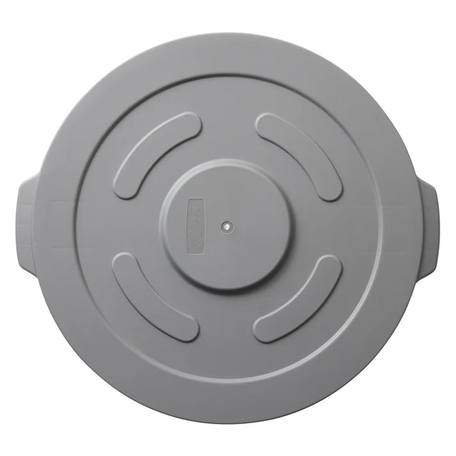 A gray, round HDPE lid for PTC-20G is shown from above. It has three raised curved grips and two side handles for easy lifting. The surface is smooth with a central circular section, and the color is uniform throughout.