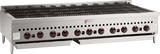 A large commercial gas countertop charbroiler, the 60-inch Wolf SCB60_NAT features a stainless steel exterior, ten red control knobs, metal grate cooking surface, and two pull-out grease trays—ideal for heavy-duty, high-volume grilling in professional kitchens.