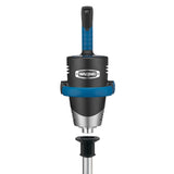 A professional-grade, heavy duty immersion blender features a black and blue handle, an 18 stainless steel shaft, and a silver lower section. The Waring logo is visible on the front, with the device upright against a plain white background.