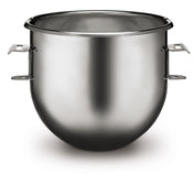 A shiny 20 qt. stainless steel Mixing Bowl with two small metal handles on each side, set against a white background. The bowl has a smooth, rounded shape, reflective surface, and is empty.