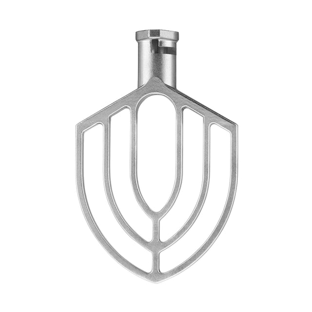 An aluminum Mixing Paddle for the WSM20L stand mixer, featuring a shiny, open geometric design. Its flat hexagonal top tapers into five curved, hollow sections, arranged symmetrically like a stylized leaf or shield.