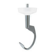 A metallic Dough Hook attachment with a spiral shape and white plastic disk at the top, designed for the Waring WSM7Q stand mixer. The silver-gray hook curves smoothly downward, with a top pin for secure attachment. Background is white.