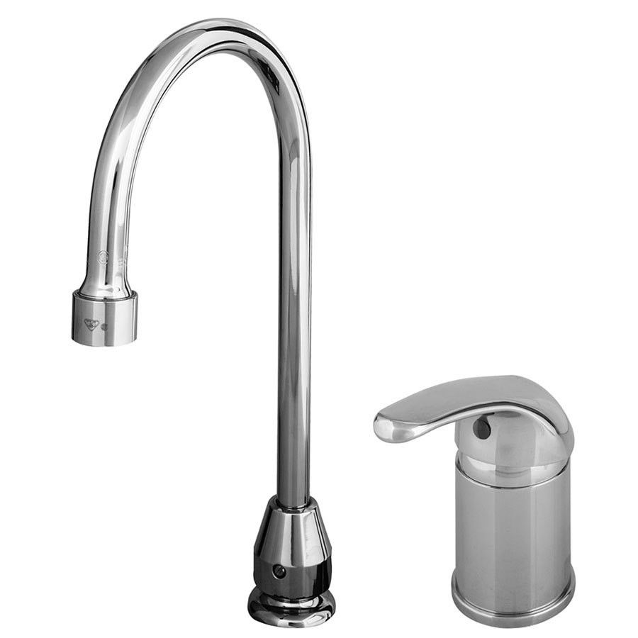 T&S Brass B-2742 Lever Side Mount Faucet with On/Off Control Base, Swivel Gooseneck, and Flexible Supply Hose
