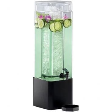 Cal-Mil 1112-1-13 1.5 Gallon 7" x 9" x 19" Mission Square Glass Beverage Dispenser with Black Metal Base
