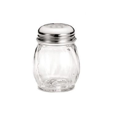 Tablecraft 1260 6 Ounce Glass Swirl Shaker with Stainless Steel Perforated Top