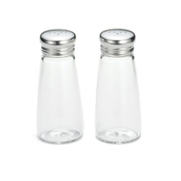 Tablecraft 132S&P 3 Ounce Round Clear Glass Salt and Pepper Shakers with Stainless Steel Tops