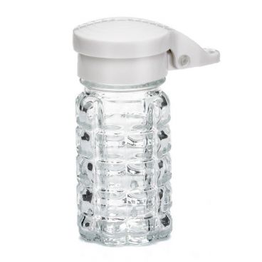 Tablecraft 163MPW 1 1/2 oz. Glass Salt and Pepper Shaker with White Moisture Proof ABS Top