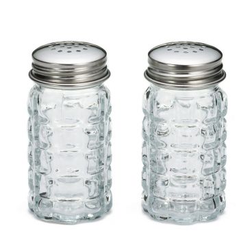 Tablecraft 163S&P 1 1/2 Ounce Nostalgia Glass Salt and Pepper Shakers with Stainless Steel Tops