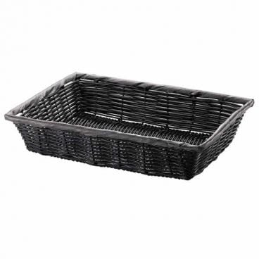 Tablecraft 2488 14" x 10" x 3" Black Polypropylene Cord Handwoven Rectangular Basket