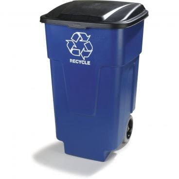 Carlisle 345050REC14 Blue Square Rolling 50 Gallon Recycle Container w/ Hinged Lid