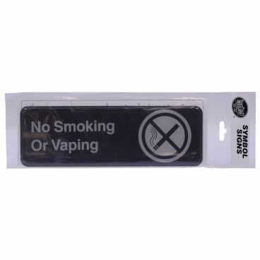 Tablecraft 394564 White on Black 3" x 9" Plastic No Smoking or Vaping Wall Sign