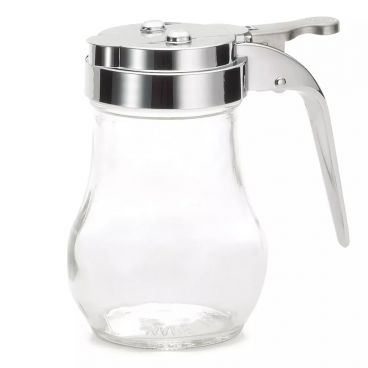 Tablecraft 406CP Teardrop 6 Oz Clear Glass Syrup Dispenser with Chrome Plated Top