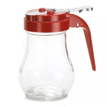 Tablecraft 406RE 6 Oz Glass Syrup Dispenser with Red ABS Top