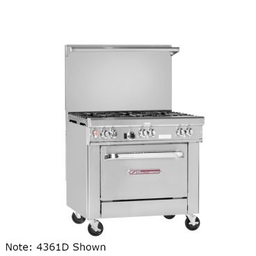 Southbend 4361A-2GR Liquid Propane Ultimate 36" Gas Restaurant Range w/ 2 Non-Clog Burners & 24" Right Griddle, 1 Convection Oven - 126,000 BTU