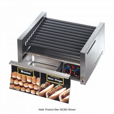 Star Grill Max 50CBD 50 Hot Dog Electric Roller Grill with Chrome Plated Rollers and Bun Drawer - 120V