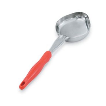 Vollrath 6412865 Stainless Steel Heavy-Duty One-Piece 8 Oz. Solid Oval Spoodle with Orange Handle