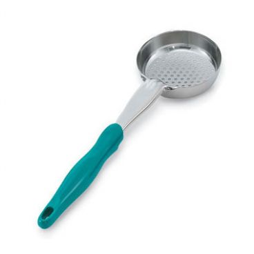 Vollrath 6432655 Stainless Steel Heavy-Duty One-Piece 6 Oz. Perforated Spoodle with Teal Handle