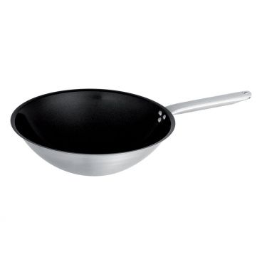 Matfer 687830 11-7/8" Stainless Steel 4-1/4 Qt. Traditional Wok with Non-Stick Coating