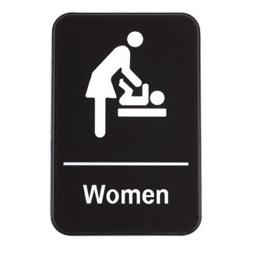 Tablecraft 695647 6" x 9" Black and White Women Restroom with Baby Changing Sign