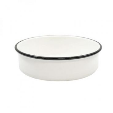 Tablecraft 80016 8.5" Enamelware Collection Creamy White with Black Rim Round Serving Tray 