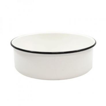 Tablecraft 80017 10 1/8" Enamelware Collection Creamy White with Black Rim Round Serving Tray