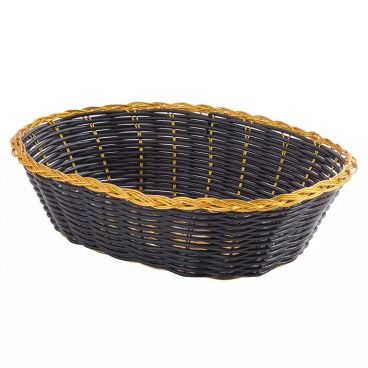 Tablecraft 975B 2 1/2" x 9" x 6 1/2" Handwoven Oval Black Vinyl with Gold Trim Basket