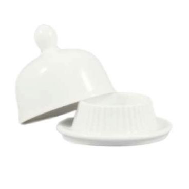 CAC BUT-1 3.5" Porcelain Gourmet Butter Dish and Lid Set/Super White